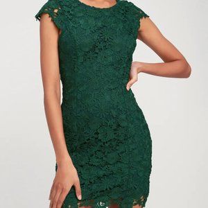 Romance Language Dark Green Backless Lace Dress